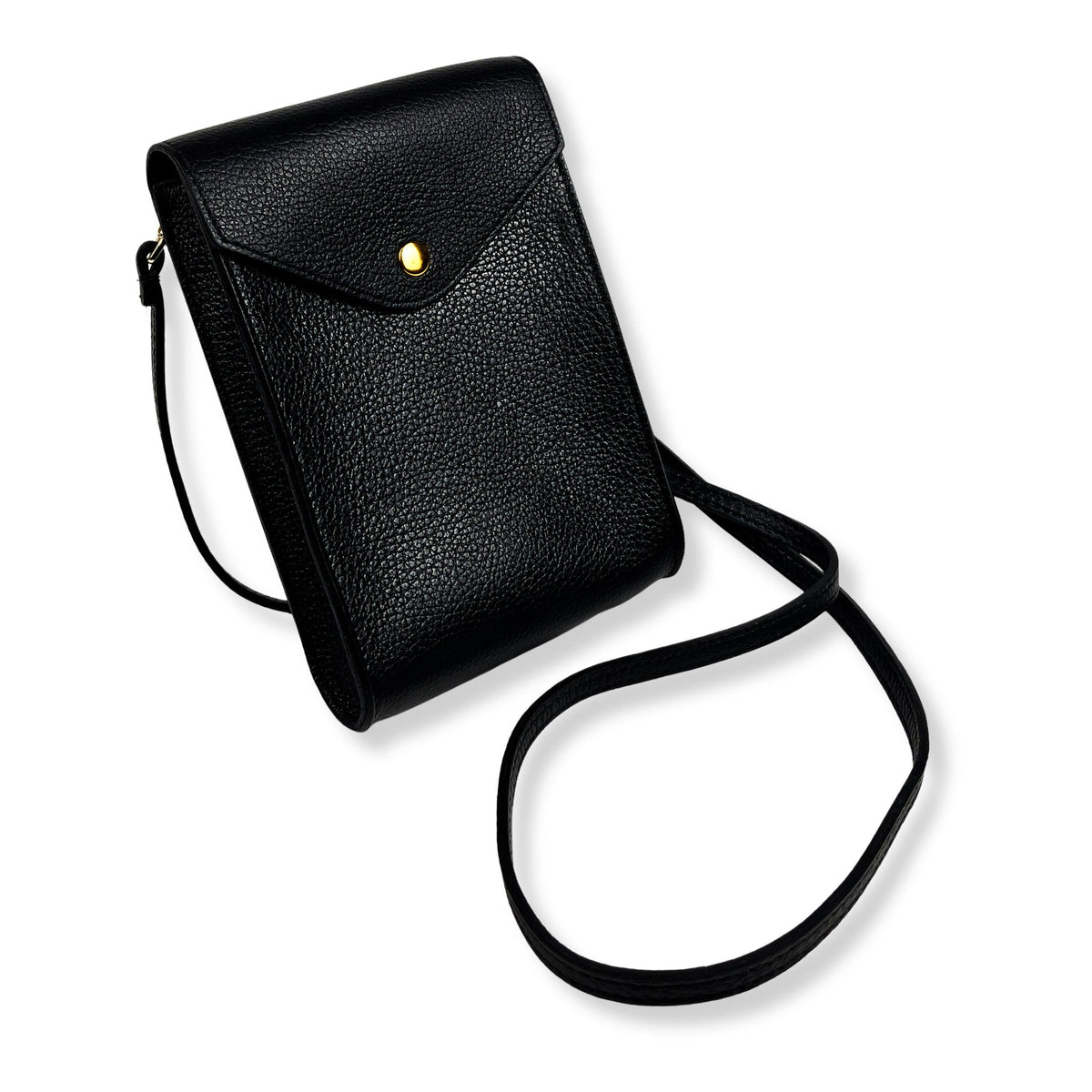 A Handcrafted Black Real Italian Leather Crossbody Phone Bag