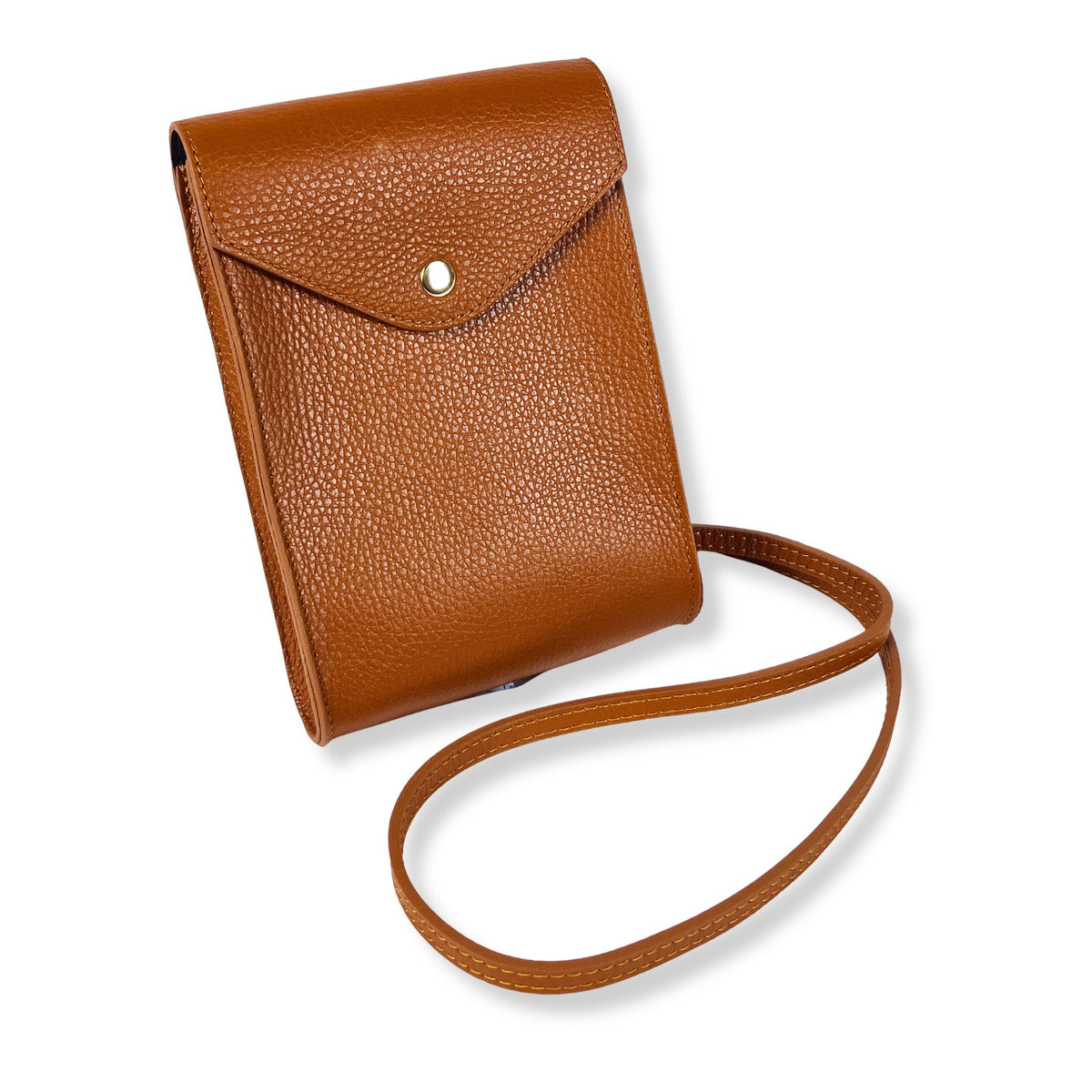 A Handcrafted Dark Tan Real Italian Leather Crossbody Phone Bag