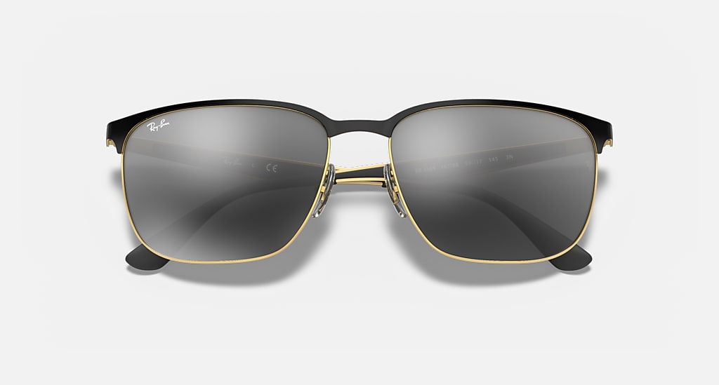 Ray Ban RB3569 Polished Black on Gold Grey Mirror Silver Gradient