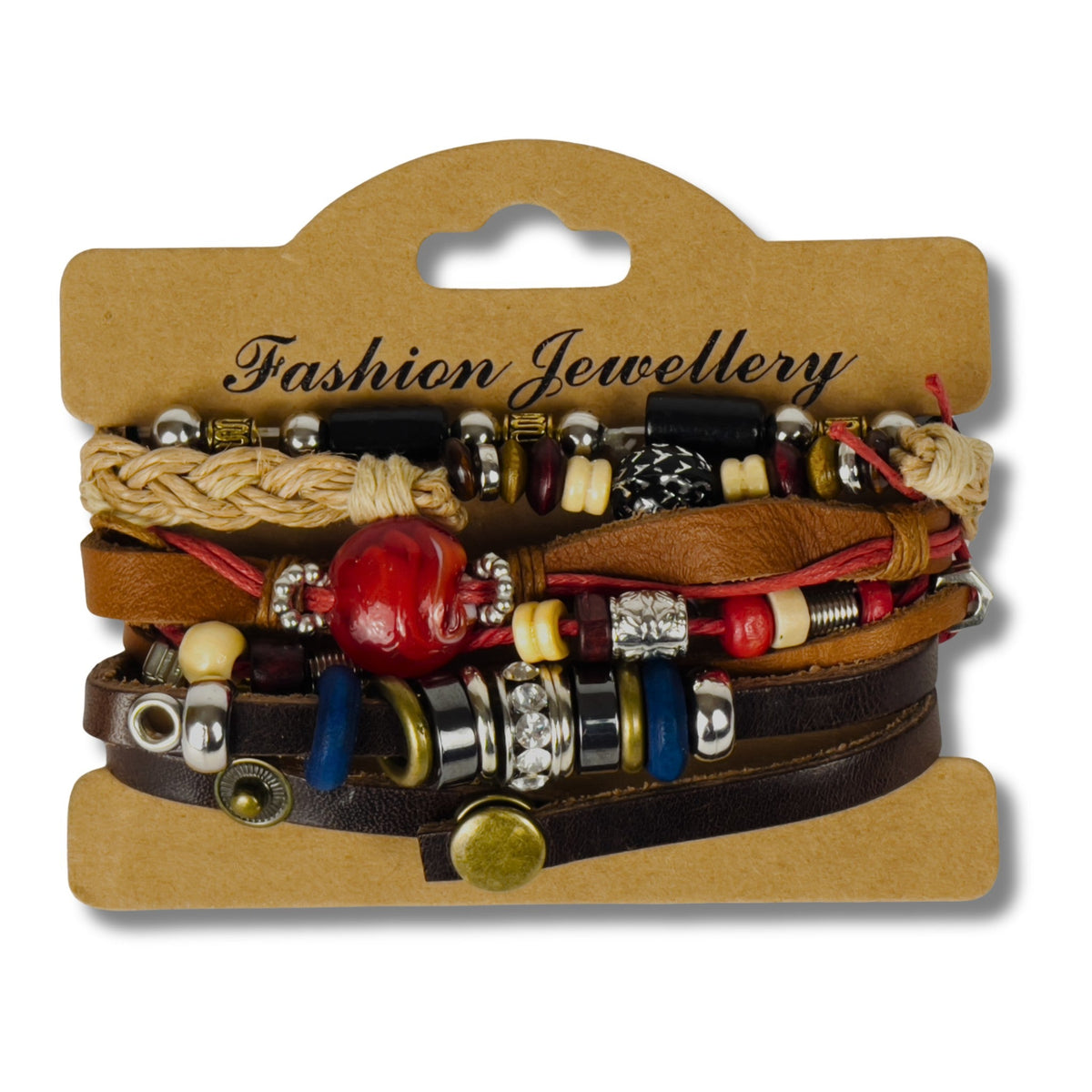 Ladies Chic Multilayer Leather Bracelet with Beads & Charm Pendant
