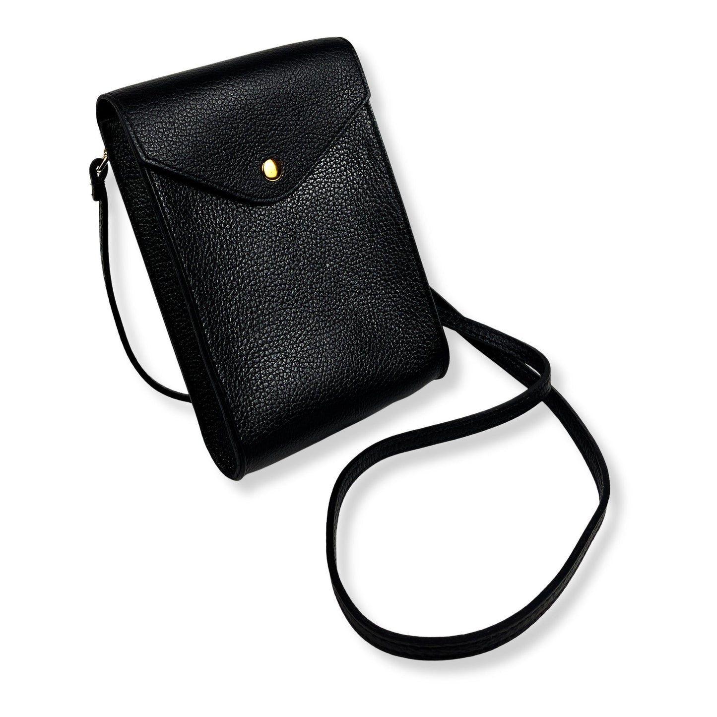 A Handcrafted Black Real Italian Leather Crossbody Phone Bag