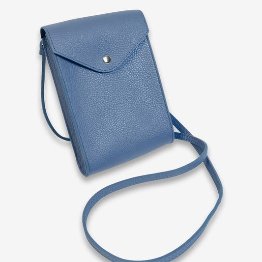 A Handcrafted Denim Blue Real Italian Leather Crossbody Phone Bag