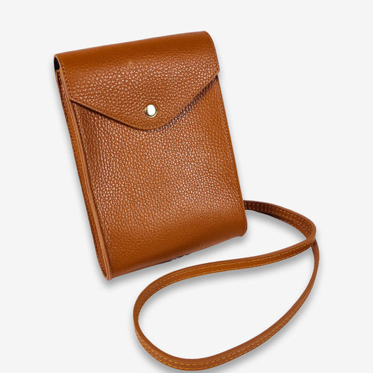 A Handcrafted Dark Tan Real Italian Leather Crossbody Phone Bag