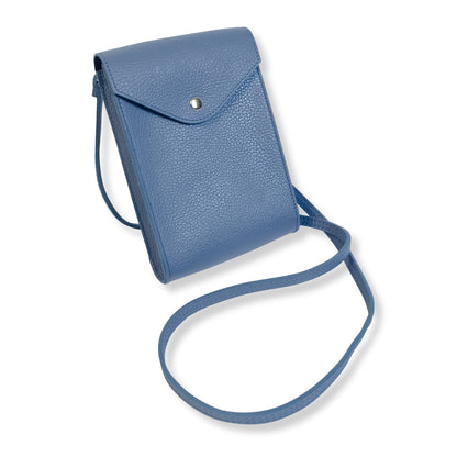 A Handcrafted Denim Blue Real Italian Leather Crossbody Phone Bag