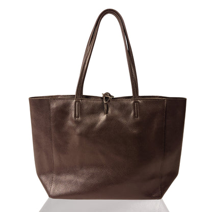 A Handcrafted Dark Chocolate Real Italian Leather Tote Bag