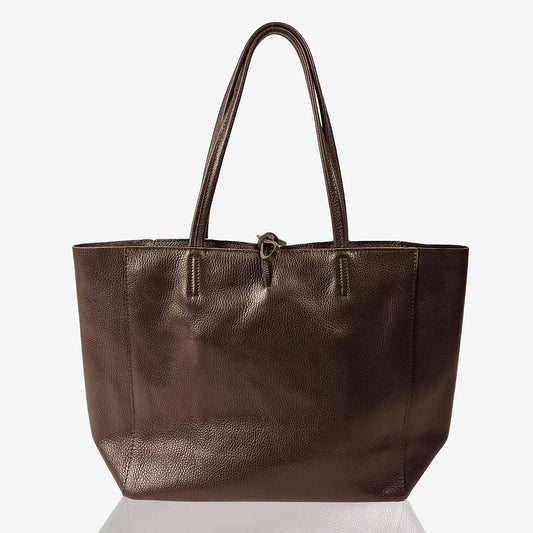 A Handcrafted Dark Chocolate Real Italian Leather Tote Bag