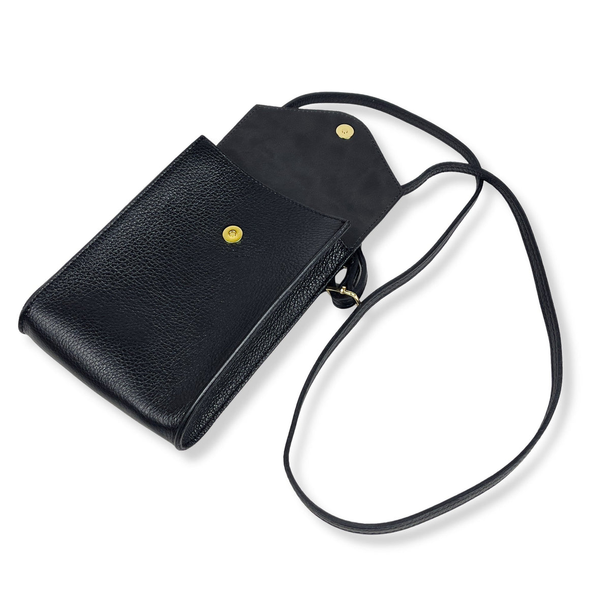 A Handcrafted Black Real Italian Leather Crossbody Phone Bag