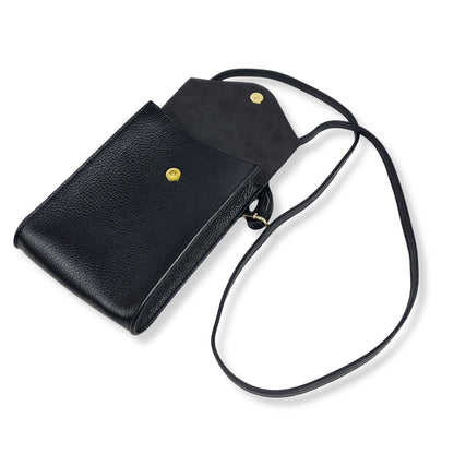 A Handcrafted Black Real Italian Leather Crossbody Phone Bag