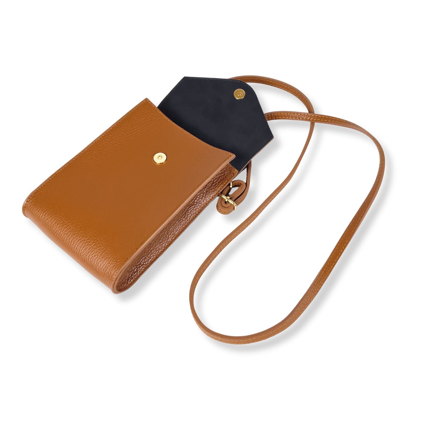 A Handcrafted Dark Tan Real Italian Leather Crossbody Phone Bag