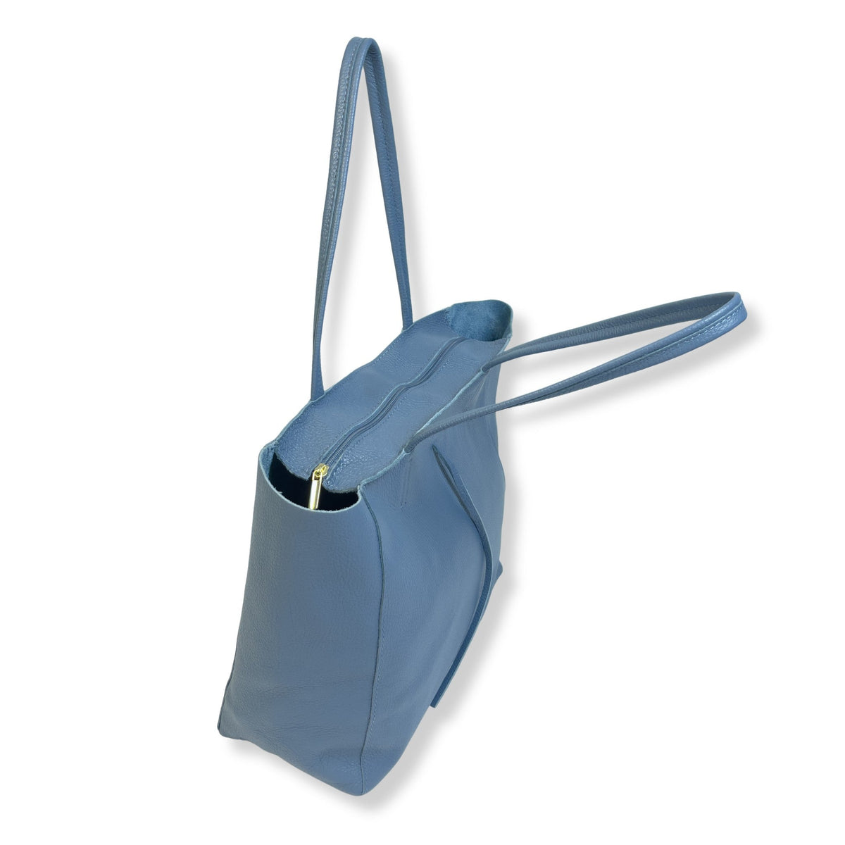 A Handcrafted Denim Blue Real Italian Leather Tote Bag