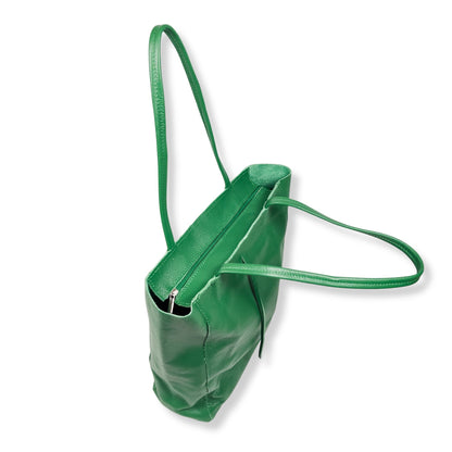 A Handcrafted Green Real Italian Leather Tote Bag