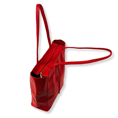A Handcrafted Red Real Italian Leather Tote Bag