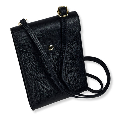A Handcrafted Black Real Italian Leather Crossbody Phone Bag