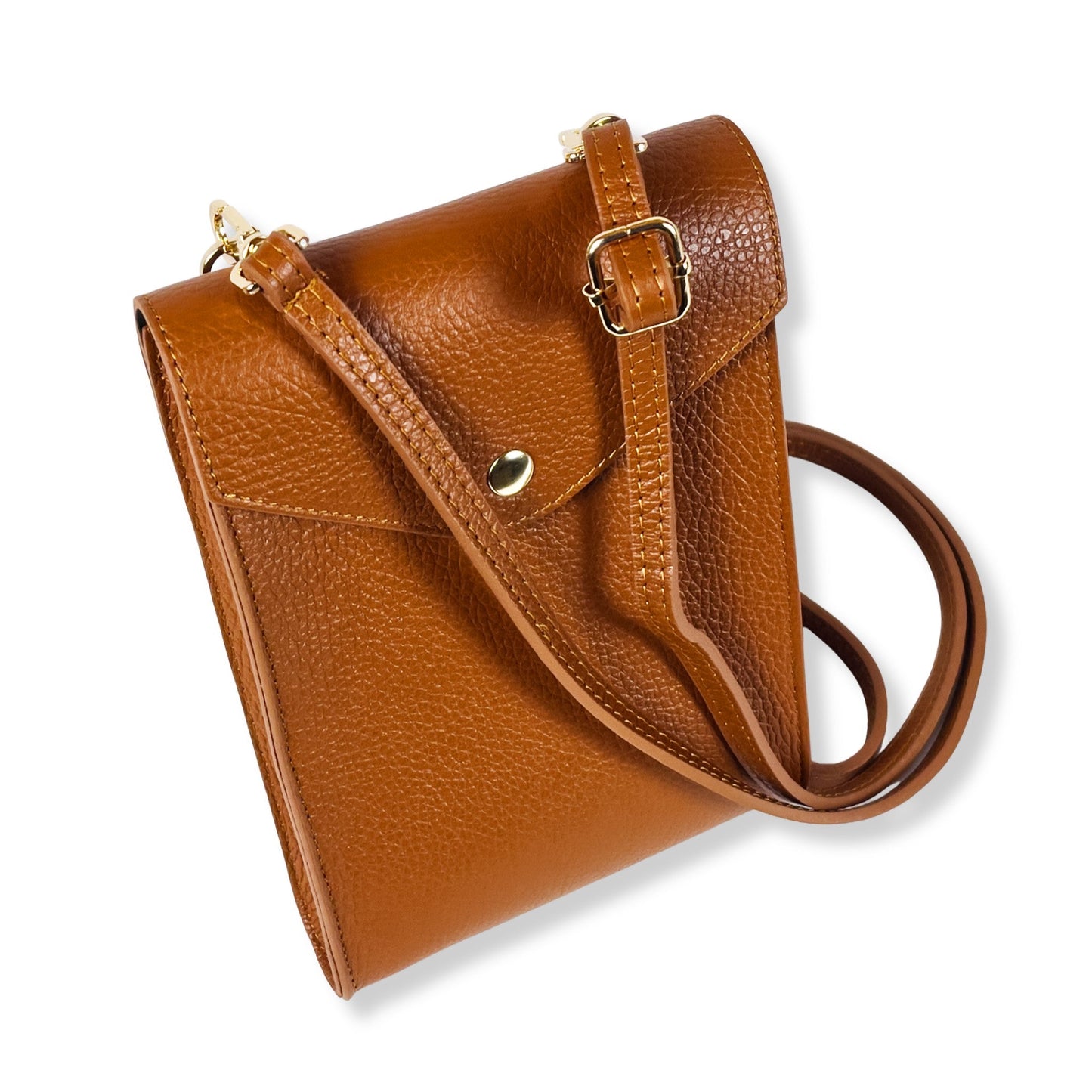 A Handcrafted Dark Tan Real Italian Leather Crossbody Phone Bag
