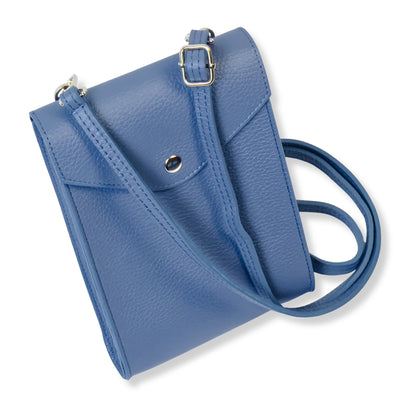 A Handcrafted Denim Blue Real Italian Leather Crossbody Phone Bag