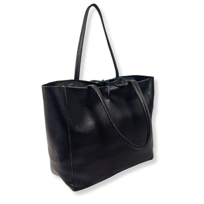 A Handcrafted Black Real Italian Leather Tote Bag