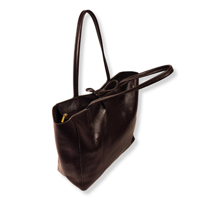 A Handcrafted Dark Chocolate Real Italian Leather Tote Bag