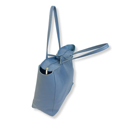 A Handcrafted Denim Blue Real Italian Leather Tote Bag