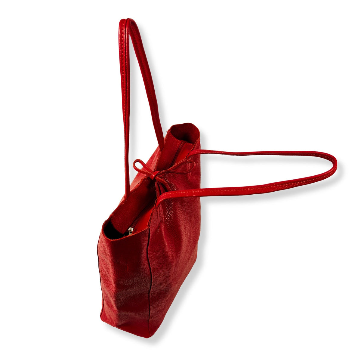 A Handcrafted Red Real Italian Leather Tote Bag