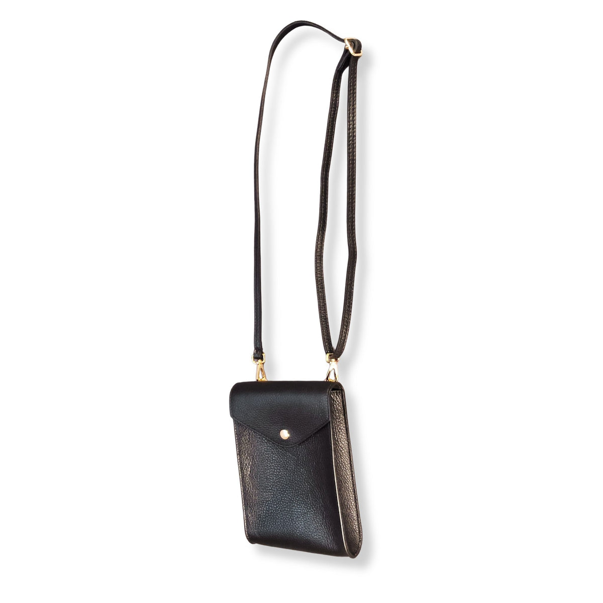 A Handcrafted Black Real Italian Leather Crossbody Phone Bag