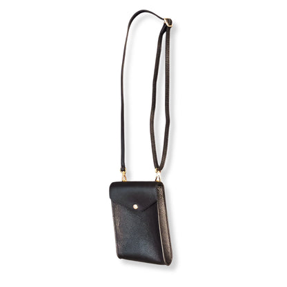 A Handcrafted Black Real Italian Leather Crossbody Phone Bag