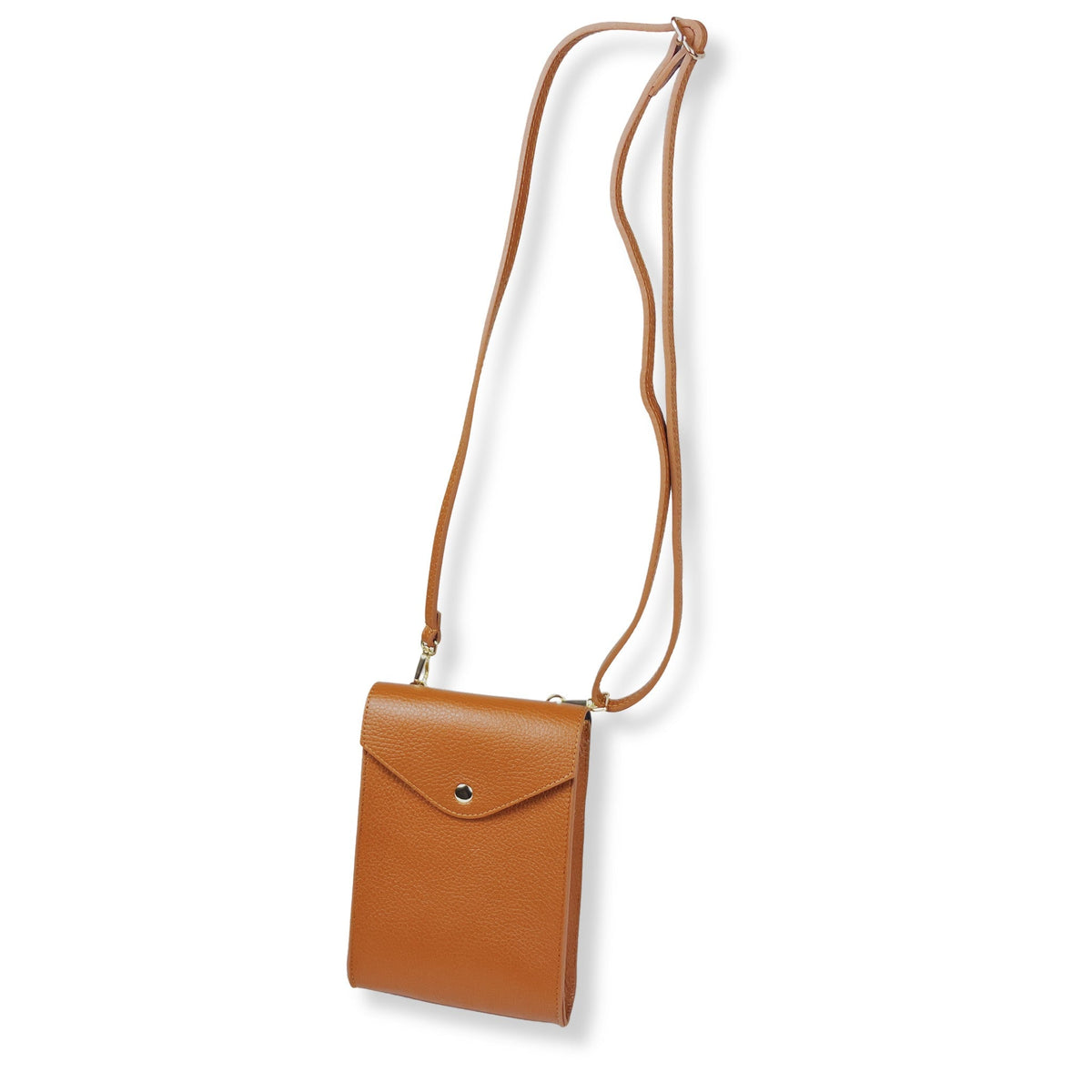 A Handcrafted Dark Tan Real Italian Leather Crossbody Phone Bag