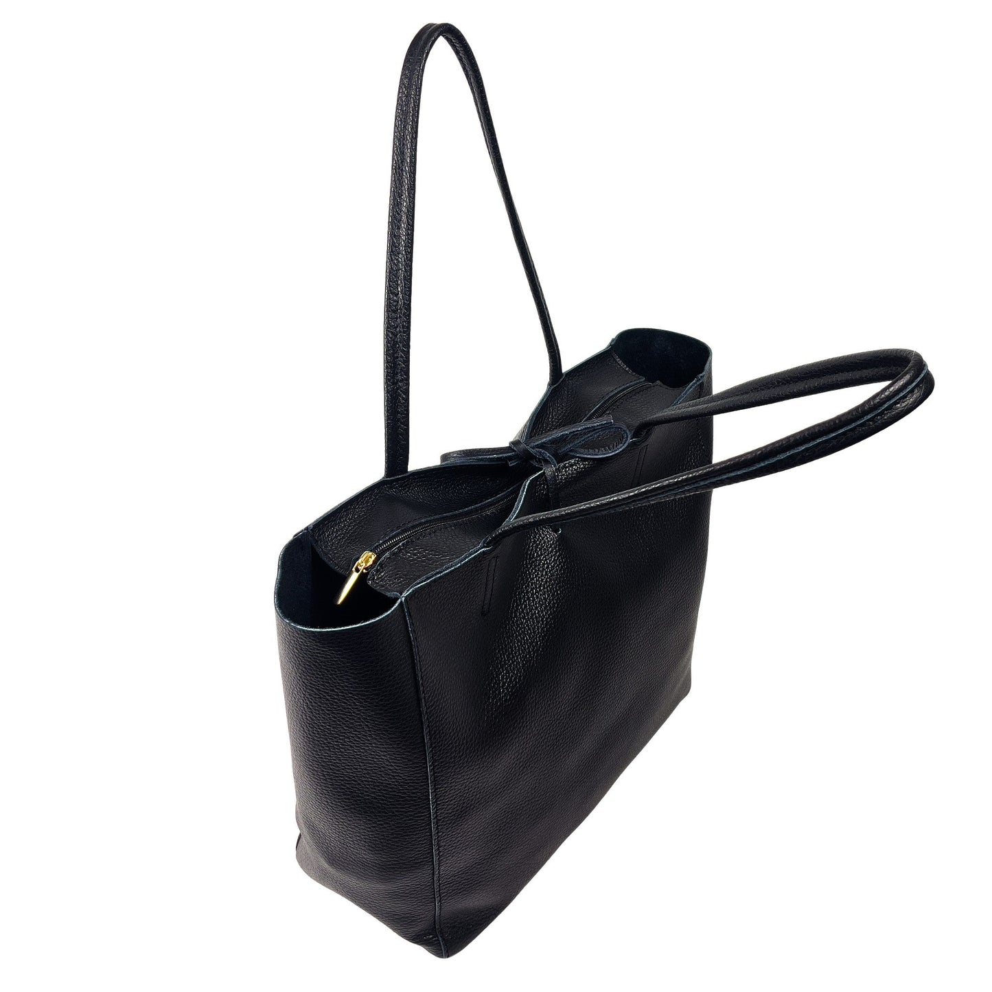 A Handcrafted Black Real Italian Leather Tote Bag