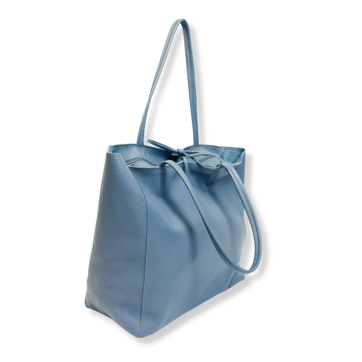 A Handcrafted Denim Blue Real Italian Leather Tote Bag