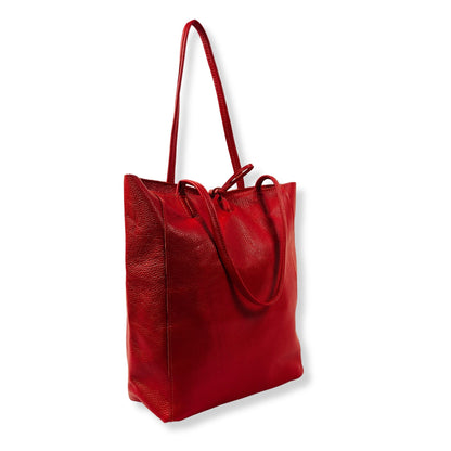 A Handcrafted Red Real Italian Leather Tote Bag