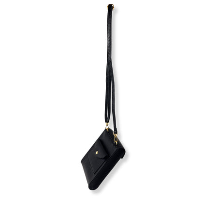 A Handcrafted Black Real Italian Leather Crossbody Phone Bag