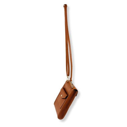 A Handcrafted Dark Tan Real Italian Leather Crossbody Phone Bag