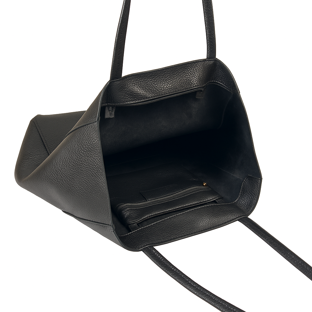 A Handcrafted Black Real Italian Leather Tote Bag