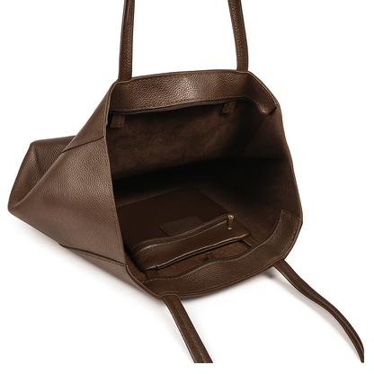 A Handcrafted Dark Chocolate Real Italian Leather Tote Bag