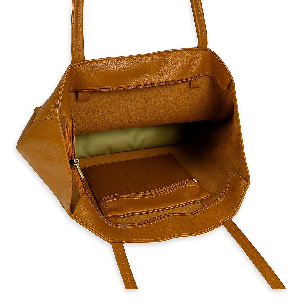 A Handcrafted Dark Tan Real Italian Leather Tote Bag