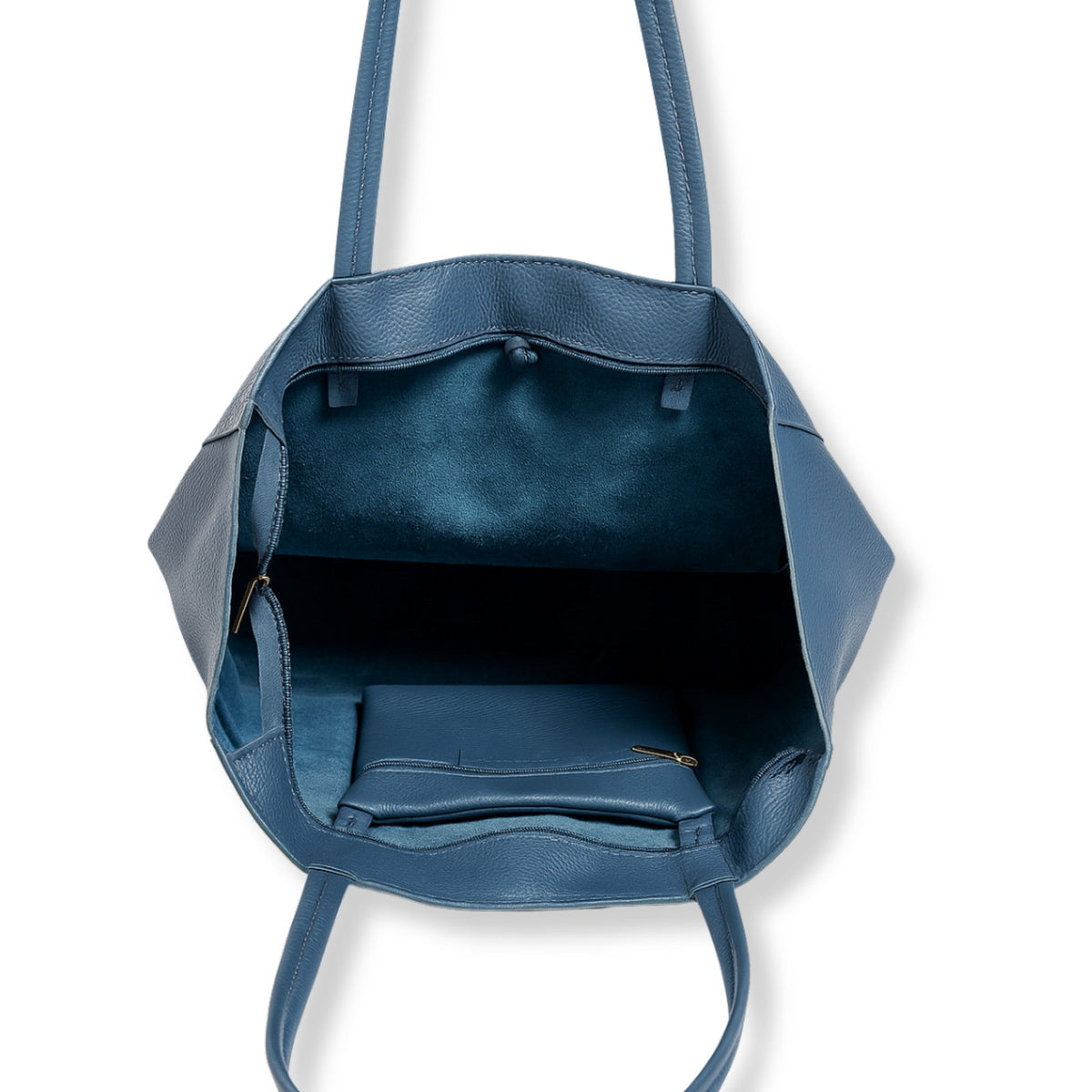 A Handcrafted Denim Blue Real Italian Leather Tote Bag