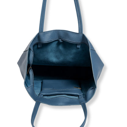A Handcrafted Denim Blue Real Italian Leather Tote Bag