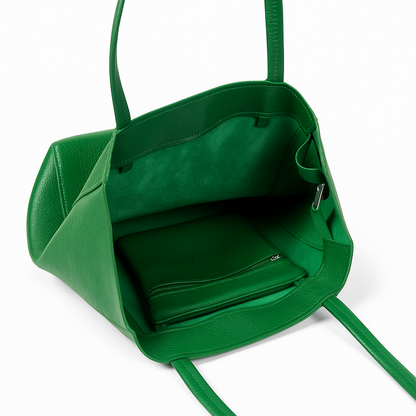 A Handcrafted Green Real Italian Leather Tote Bag