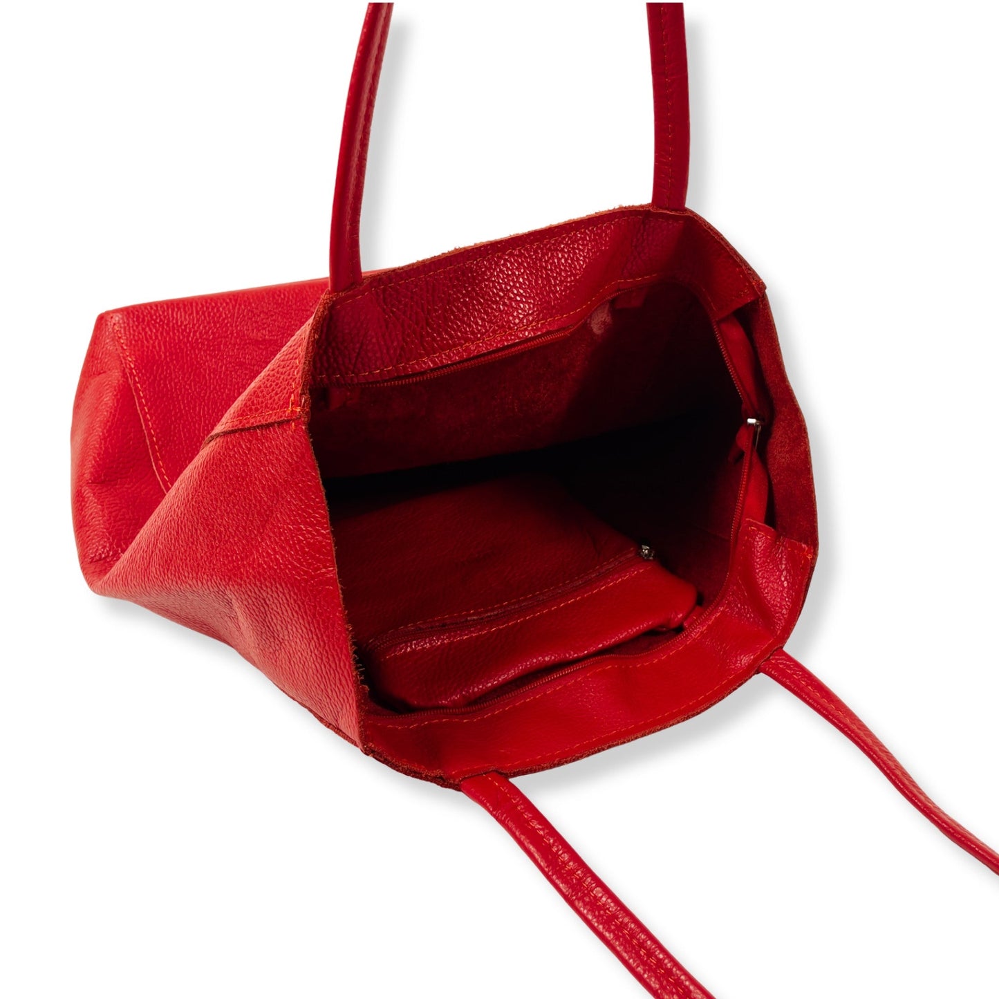 A Handcrafted Red Real Italian Leather Tote Bag