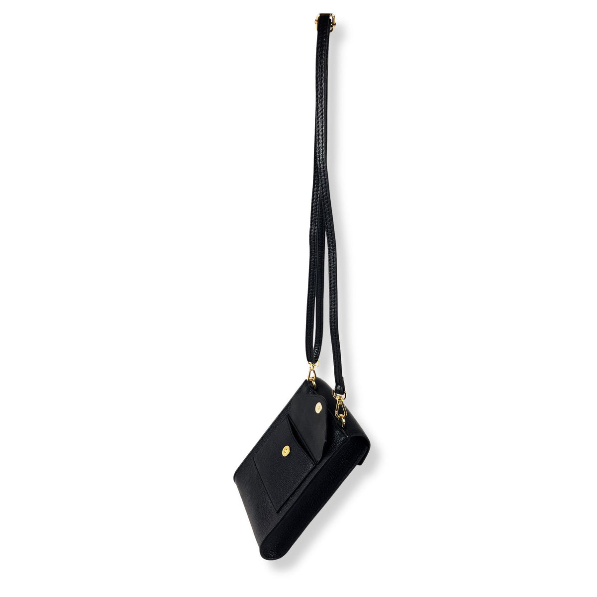 A Handcrafted Black Real Italian Leather Crossbody Phone Bag