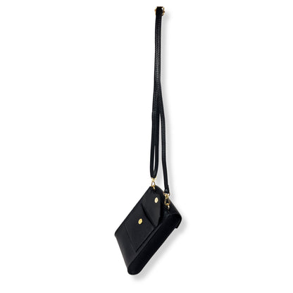 A Handcrafted Black Real Italian Leather Crossbody Phone Bag