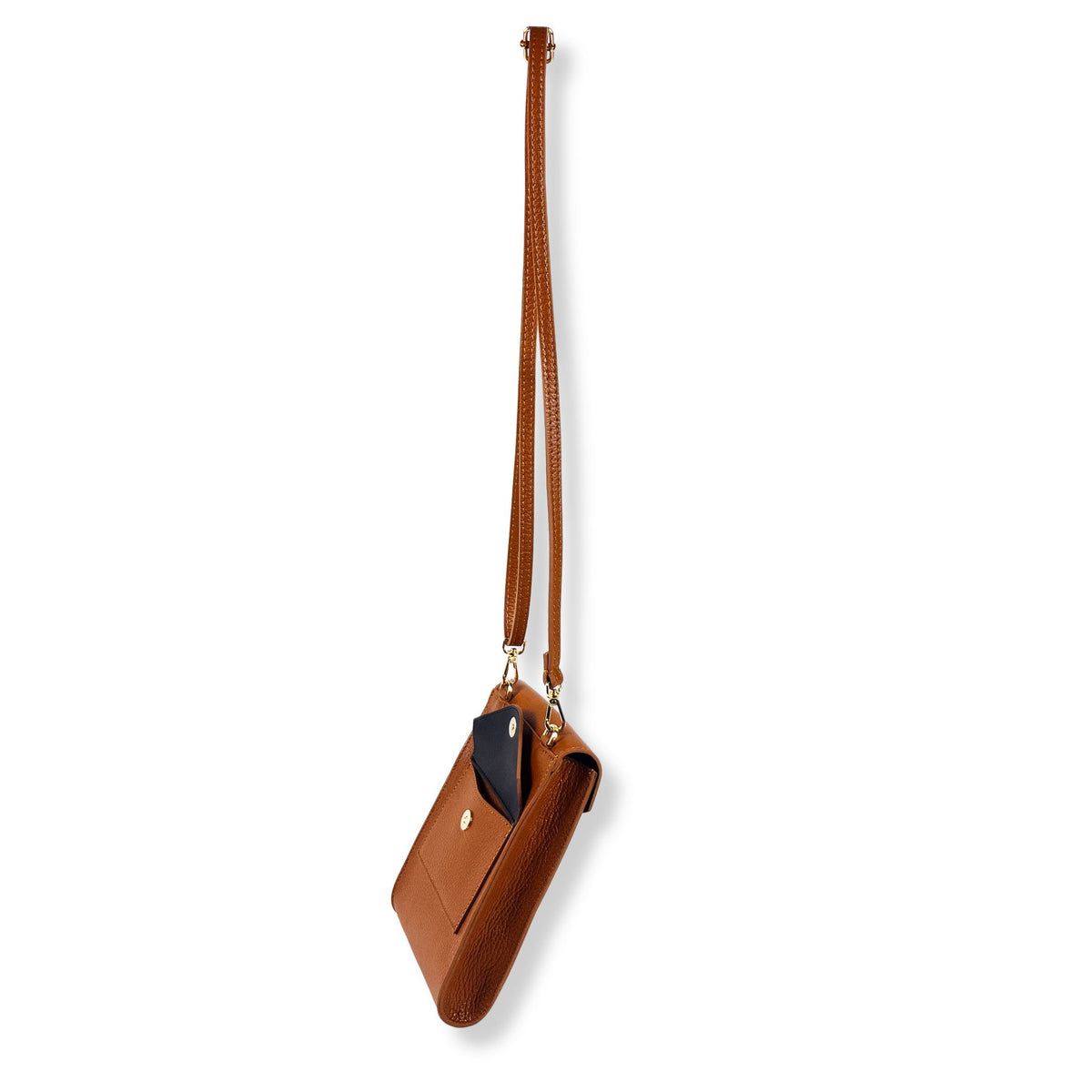 A Handcrafted Dark Tan Real Italian Leather Crossbody Phone Bag