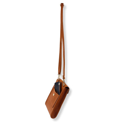 A Handcrafted Dark Tan Real Italian Leather Crossbody Phone Bag