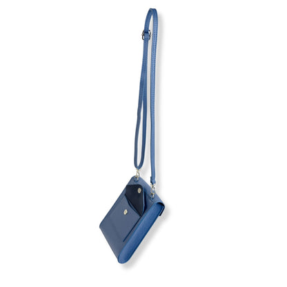 A Handcrafted Denim Blue Real Italian Leather Crossbody Phone Bag