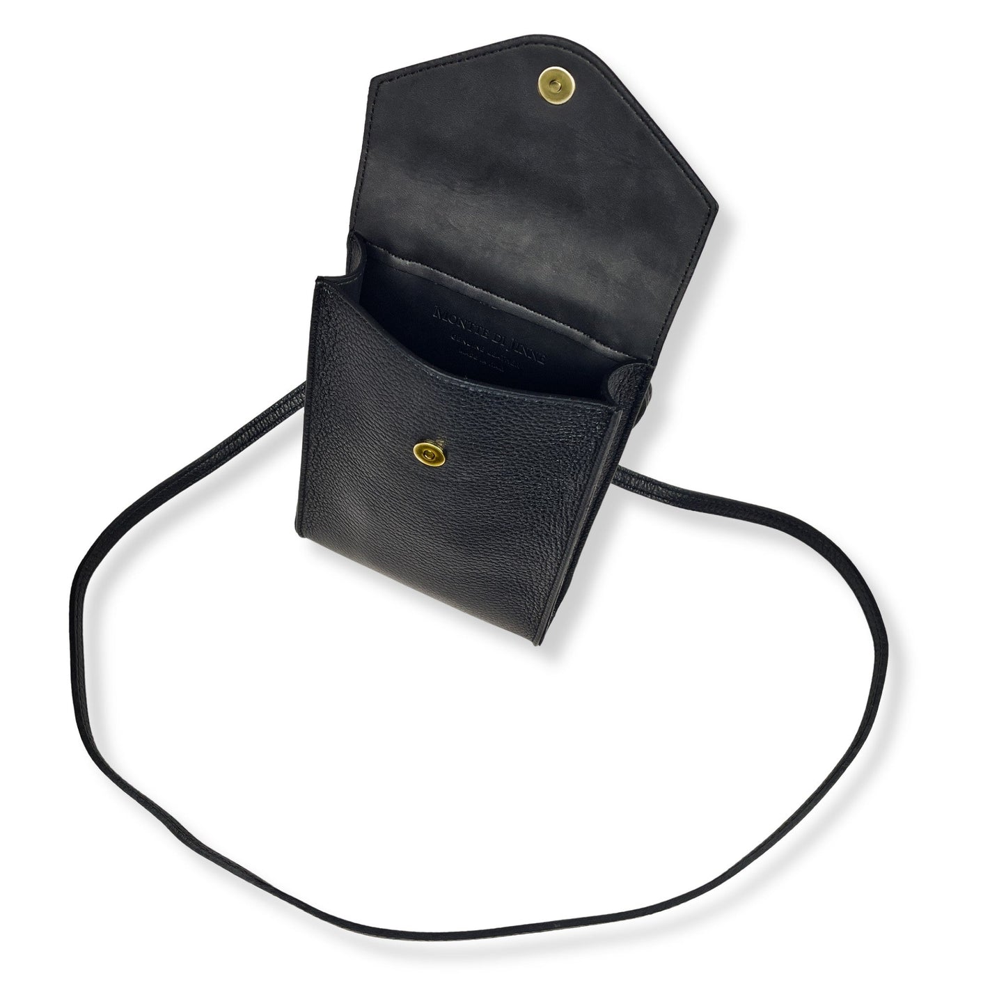 A Handcrafted Black Real Italian Leather Crossbody Phone Bag