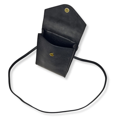 A Handcrafted Black Real Italian Leather Crossbody Phone Bag