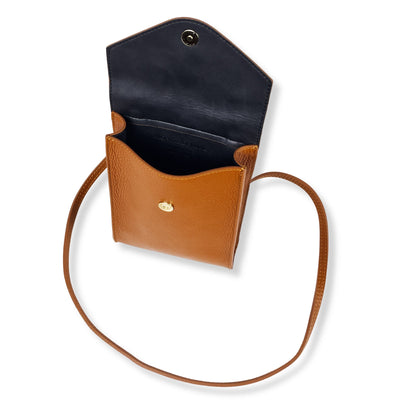 A Handcrafted Dark Tan Real Italian Leather Crossbody Phone Bag