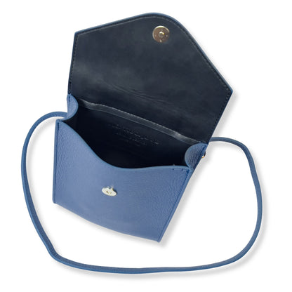A Handcrafted Denim Blue Real Italian Leather Crossbody Phone Bag