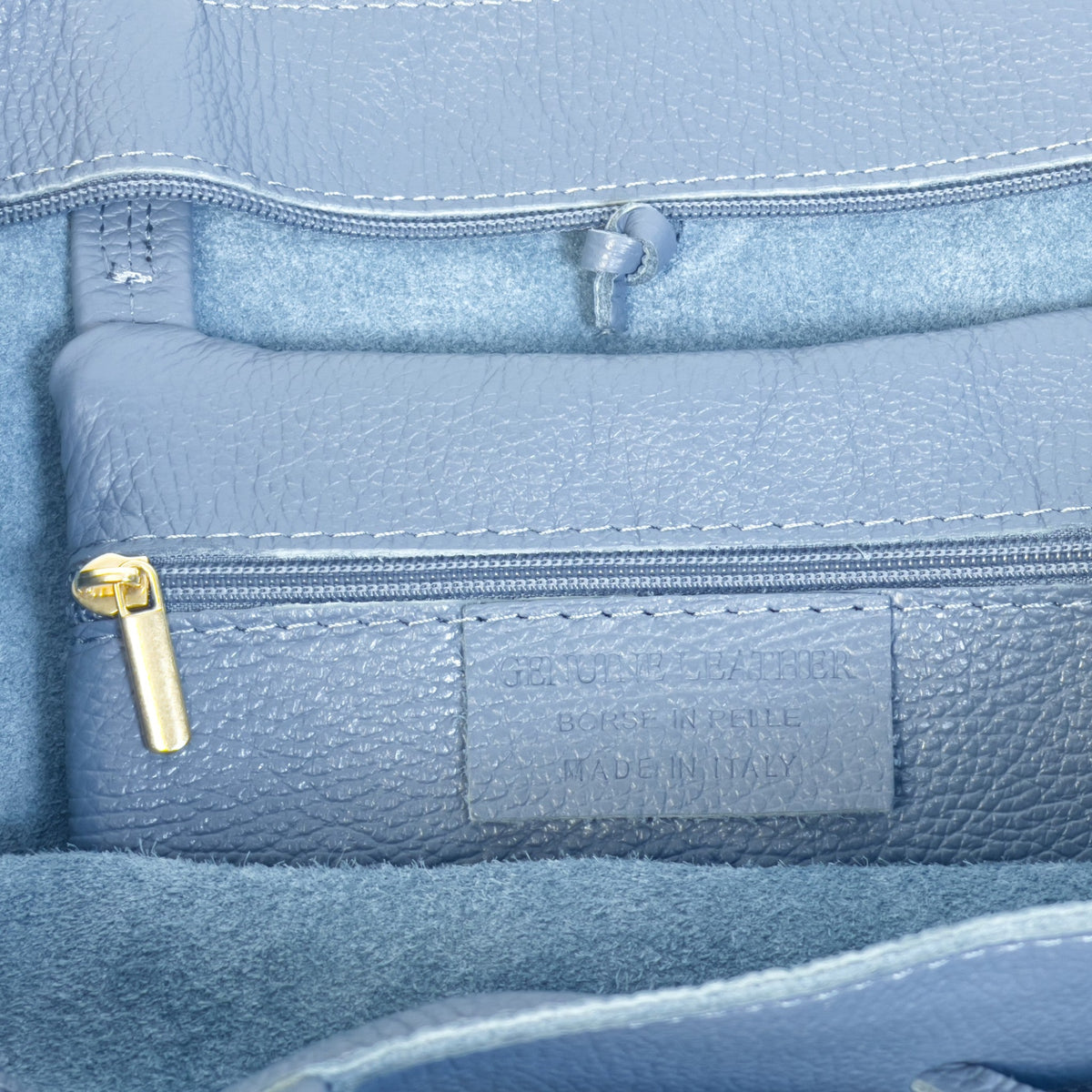 A Handcrafted Denim Blue Real Italian Leather Tote Bag