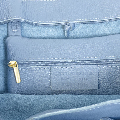 A Handcrafted Denim Blue Real Italian Leather Tote Bag