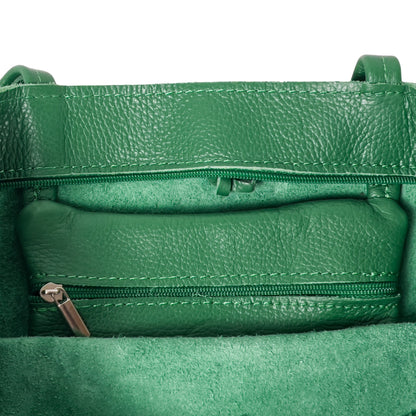 A Handcrafted Green Real Italian Leather Tote Bag